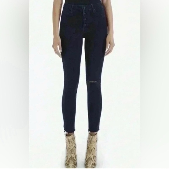 MOTHER The Pixie Ankle Fray High Rise Jeans Dark Blue Wash - Picture 1 of 11